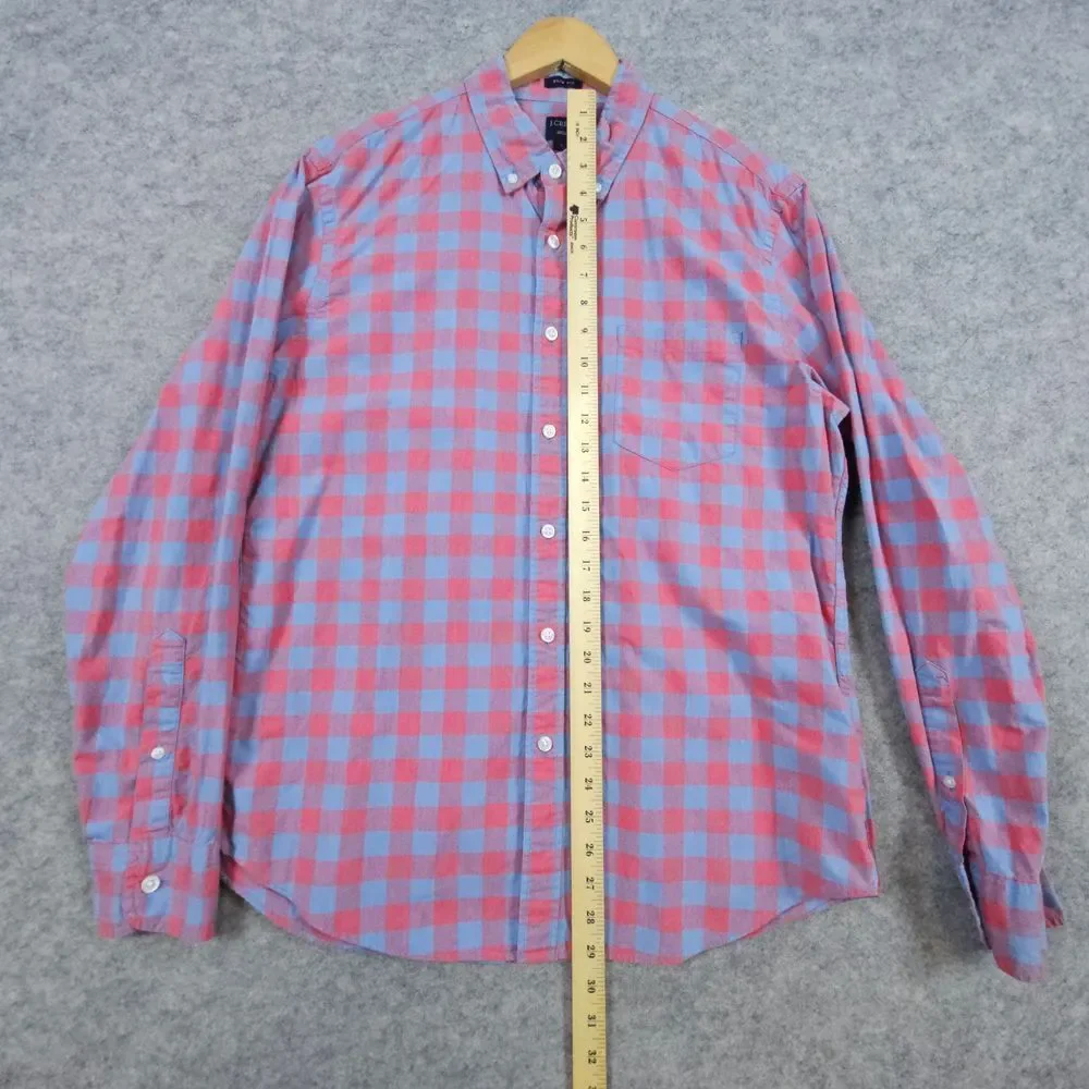 J Crew Men's Slim Fit Shirt Size L‎ Red Blue Checks Preppy Button Up/Down Church